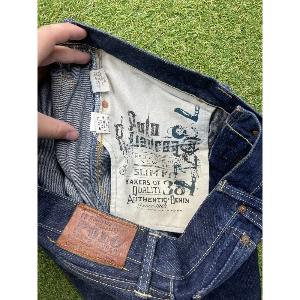 Polo Ralph Lauren Jeans Mens 38x34 Dark 605 Varick Selvedge Slim Fit Casual